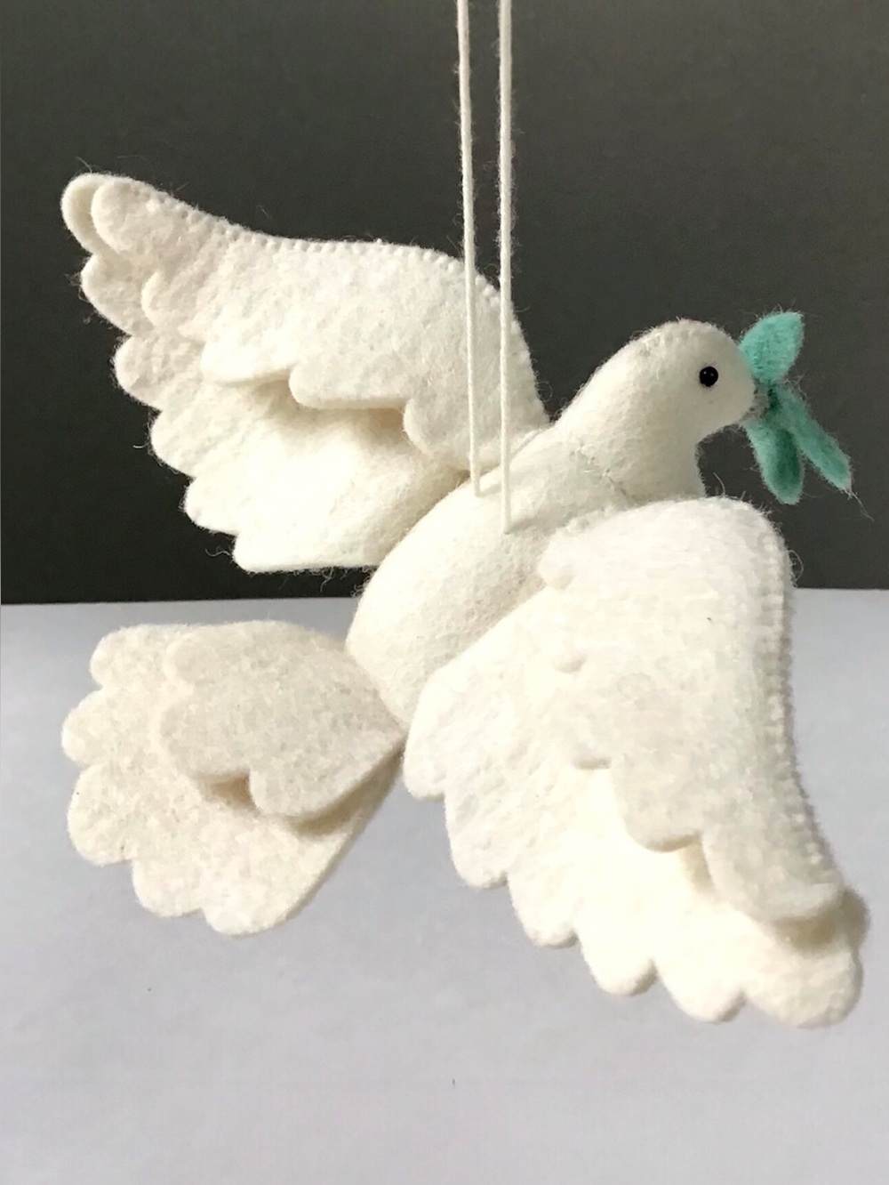 Felted Wool White Dove Ornament Flying Peace Bird Crafted Christmas Decoration